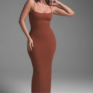 SKIMS Sleeveless Maxi Dress in Rust Brown